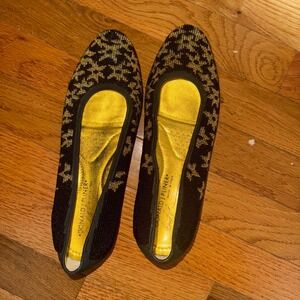 Donald Pliner‎ Black Gold Beaded Ballet Flats Made in Italy Women's Size 6M